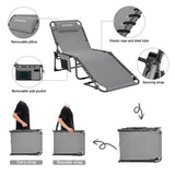 KingCamp Lounge Chair Outdoor, Folding Portable Tanning Chairs Comfy Adjustable 5-Position Lay Flat Foldable Chaise Chaser Lounger with Pillow for Outside Beach Patio Sun Bathing Pool Backyard, Grey KingCamp
