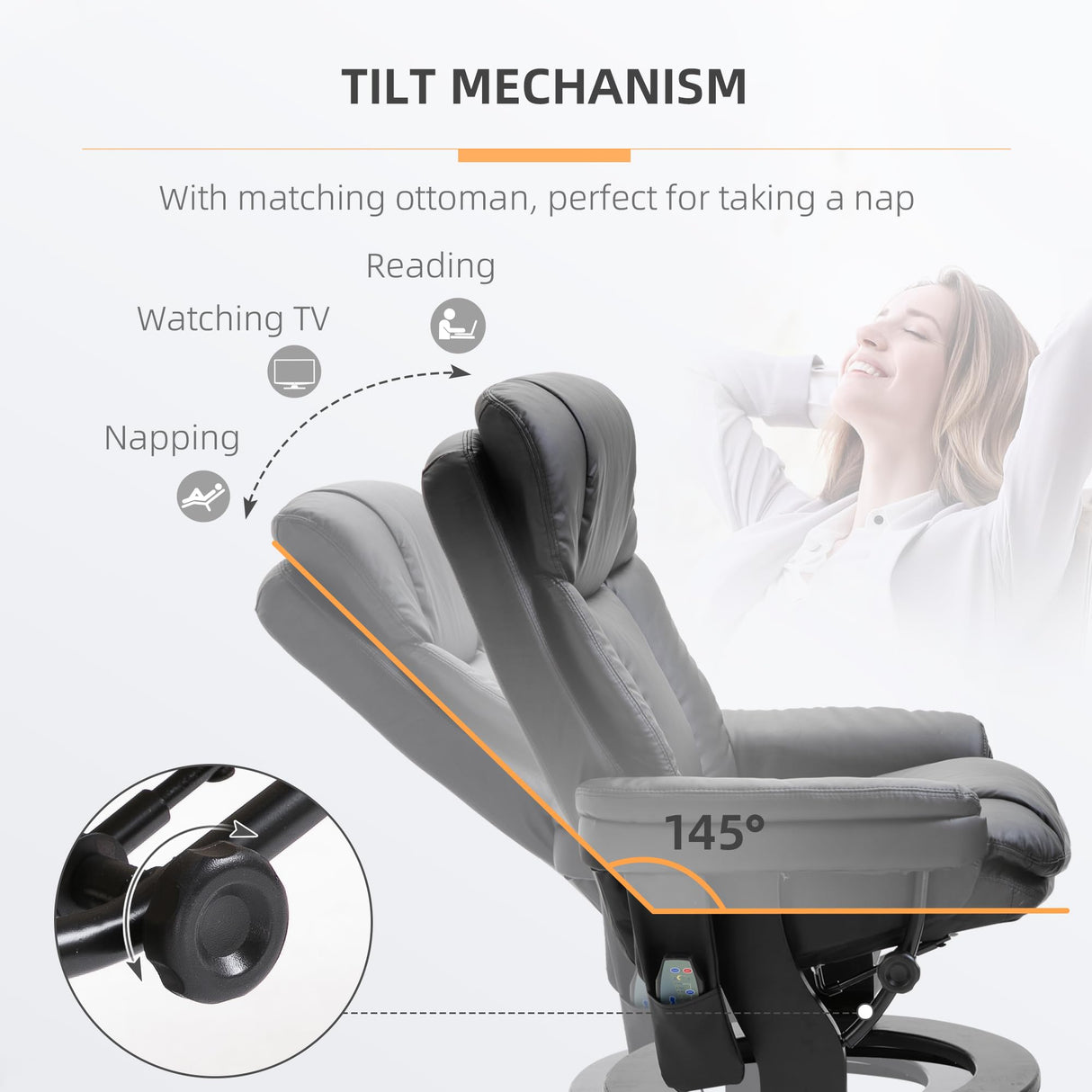 HOMCOM PU Leather Massage Recliner Chair with Ottoman 10 Point Vibration Swiveling Armchair, Black HOMCOM