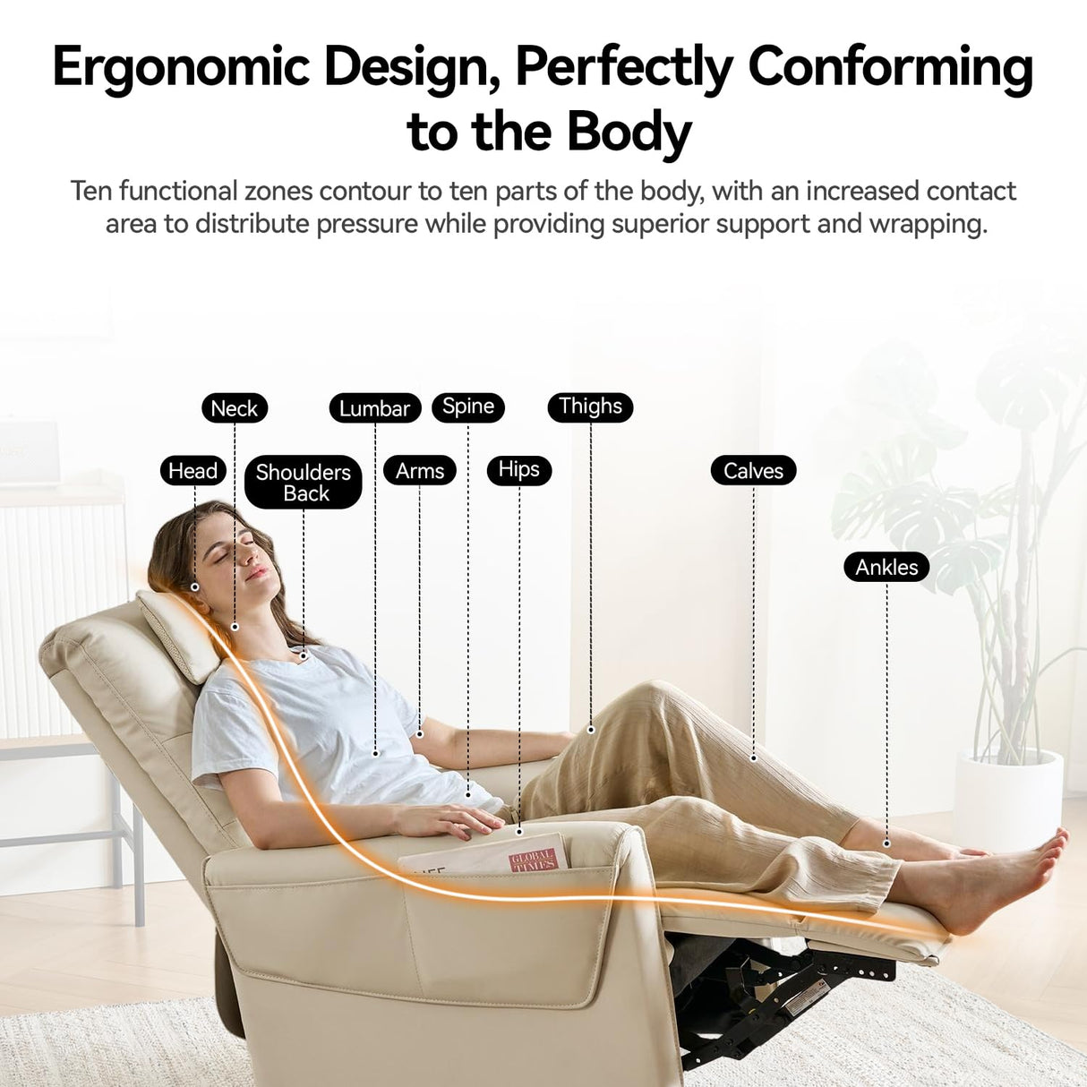 AIRSKY Leather Recliner Chair, Top Grain Leather, Italian Water-Washing Process, Movable Headrest,Swivel Rocker Recliner, Nursery Rocking Chairs,Wall Hugger Recliners, Living Room Chair, Beige, R3 AIRSKY