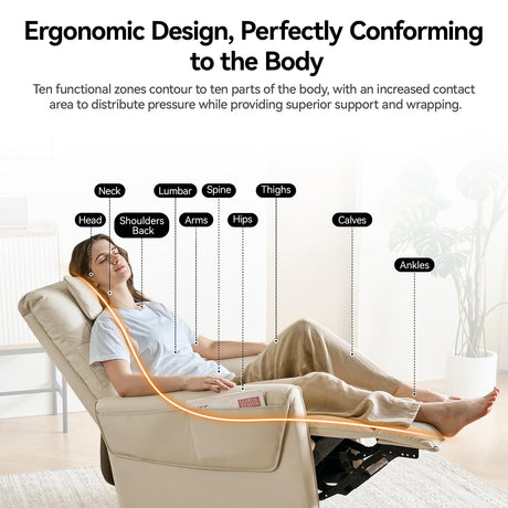 AIRSKY Leather Recliner Chair, Top Grain Leather, Italian Water-Washing Process, Movable Headrest,Swivel Rocker Recliner, Nursery Rocking Chairs,Wall Hugger Recliners, Living Room Chair, Beige, R3 AIRSKY
