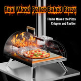 Multi-Fuel Pizza Oven Outdoor, 12" Portable Wood and Gas Fired Pizza Oven with Thermometer,Gas Hose & Pizza Stone,Heats up to 1000°F,Stainless Steel Pizza Oven for Backyard or Camping (Black) WOOCIT