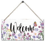 Welcome Decor Sign, Hanging Wood Sign Home Decorative, Printed Wood Wall Art Sign, Flower Welcome Sign, Yard Garden Welcome Sign, Porch Decor Sign, Farmhouse Front Door Decor Sign 12 * 6inch EDCTO
