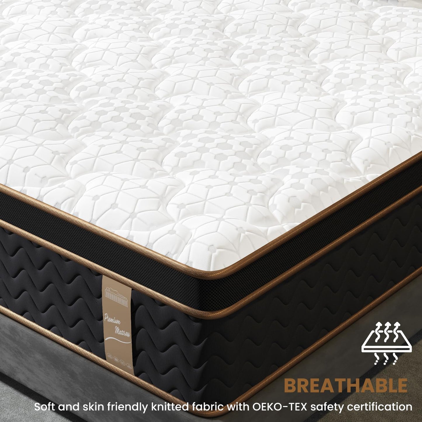 King Mattress, 12 Inch Hybrid Mattress with Gel Memory Foam, Fiberglass-Free Deluxe Mattress in a Box, Individual Pocket Spring-Motion Isolation-Medium Edge Support, 100 Nights Trial, CertiPUR-US