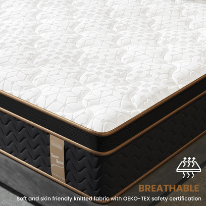 King Mattress, 12 Inch Hybrid Mattress with Gel Memory Foam, Fiberglass-Free Deluxe Mattress in a Box, Individual Pocket Spring-Motion Isolation-Medium Edge Support, 100 Nights Trial, CertiPUR-US