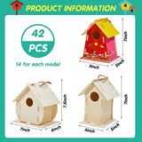 42 Sets DIY Birdhouse Kit to Build and Paint, Include Unfinished Wooden Bird House, Strips and Colorful Painting Pens for Fun Craft Activity Creative DIY Art Project Deekin
