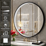FTOTI 28 Inch LED Black Frame Round Mirror,Round Bathroom Mirror with Light,Anti-Fog & Dimmable Touch Switch, Waterproof IP54,90+ CRI FTOTI