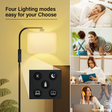 BoostArea Dimmable Floor Lamp for Living Room,Arc Sofa Lamps with Remote Control,Stepless Dimmable & Colors Temperature,2700k-6500k,67 in,Tall Modern Standing Lamp for Bedroom Study Room Office,White BoostArea