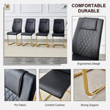 Ebullient Modern Dining Table Set for 6 ，7 Piece Dining Table Chairs Set for 6,Glass Table Top and Gold Base，Rectangular Dining Room Table with 6 Black PU Leather Upholstered Dining Chairs for Kitchen Ebullient