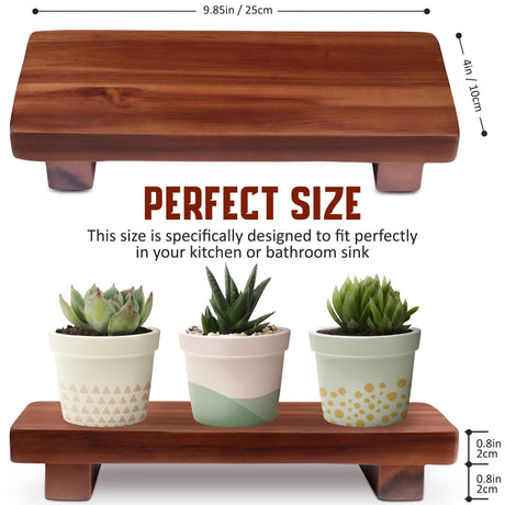 Acacia Wood Pedestal Soap Stand 9.8x4 Inches, 100% Solid Wood Riser, Rustic Candle Plant Holder, Soap Dish Holder Decor, Display Rectangular Tray for Kitchen Bathroom Counter Sink Farmhouse Decor Demigo