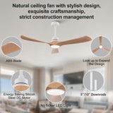 XBIBI 52 Inch Ceiling Fans with Lights and Remote,Memory Function,6-speed Reversible DC Motor,3 ABS Blades,Modern Indoor Outdoor Ceiling Fan with Light for Bedroom Patios Living Room Dinning Room XBIBI