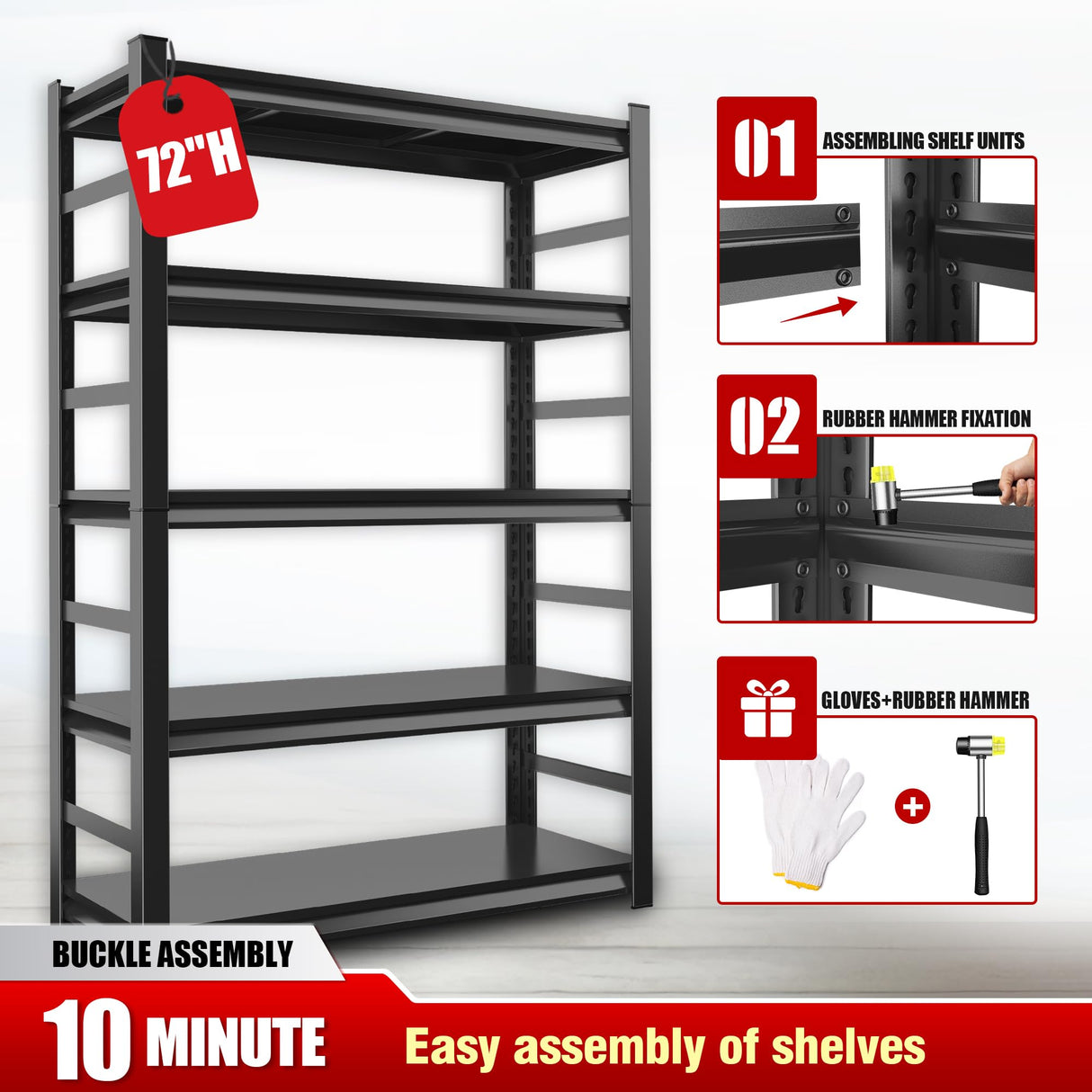 PRESTELION 72" H|48" W Garage Shelving Unit and Storage-Easy Assembly Metal Shelves 5-Tier Rack|Heavy-Duty Adjustable Shelf|Steel Rust-Resistant Shelves for Industrial,Warehouse,Basement PRESTELION