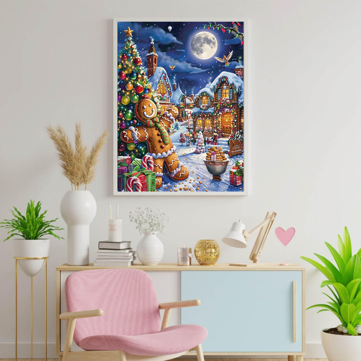 Christmas DIY Paint by Numbers for Adults Winter Snow Xmas Landscape DIY Gingerbread Man House Oil Painting Acrylic Paint Art Painting Kits on Canvas Cute Holiday Art 16x20 Inch（without Frame） Generic