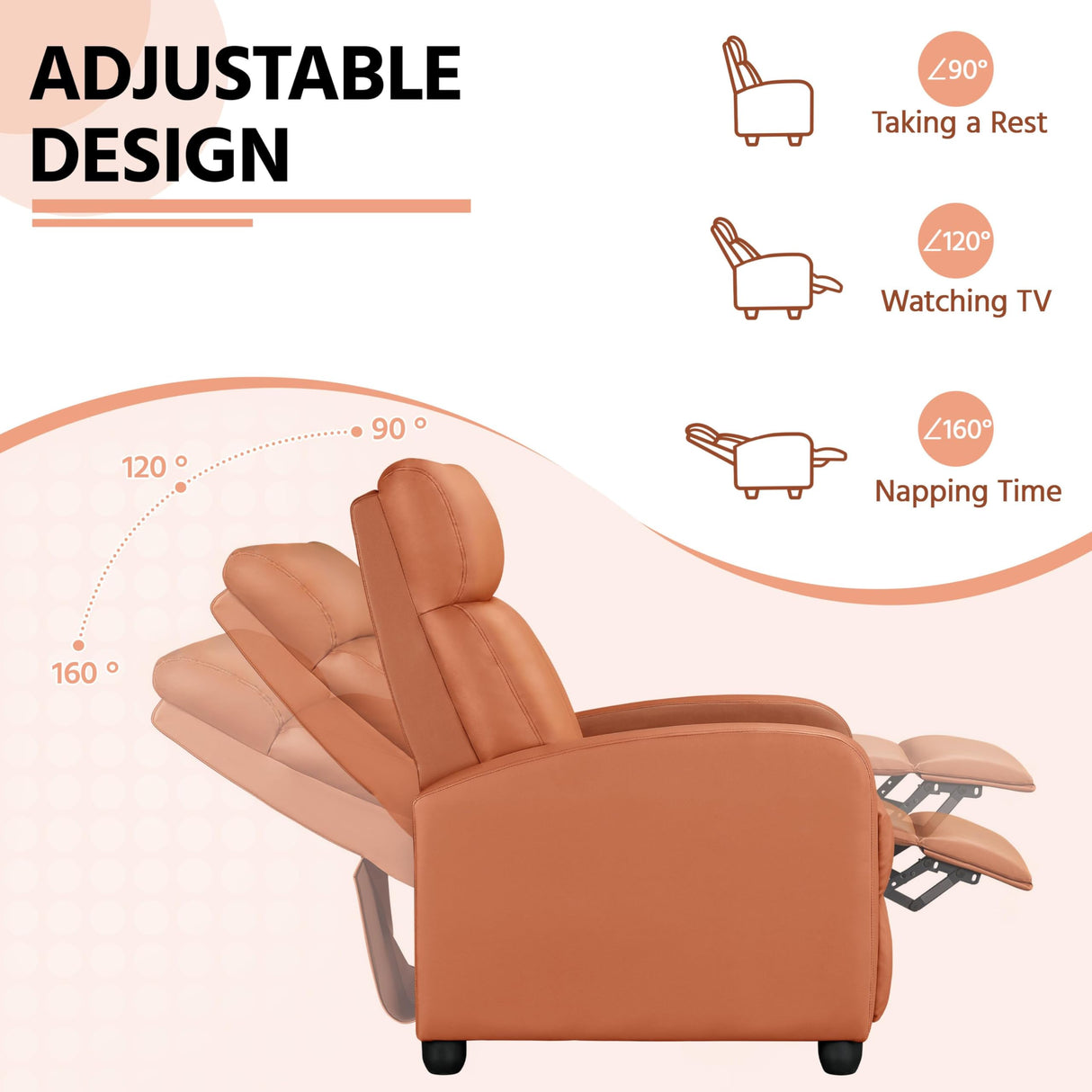 Yaheetech Recliner Chair PU Leather Recliner Sofa Home Theater Seating with Lumbar Support Overstuffed High-Density Sponge Push Tan Recliners Yaheetech