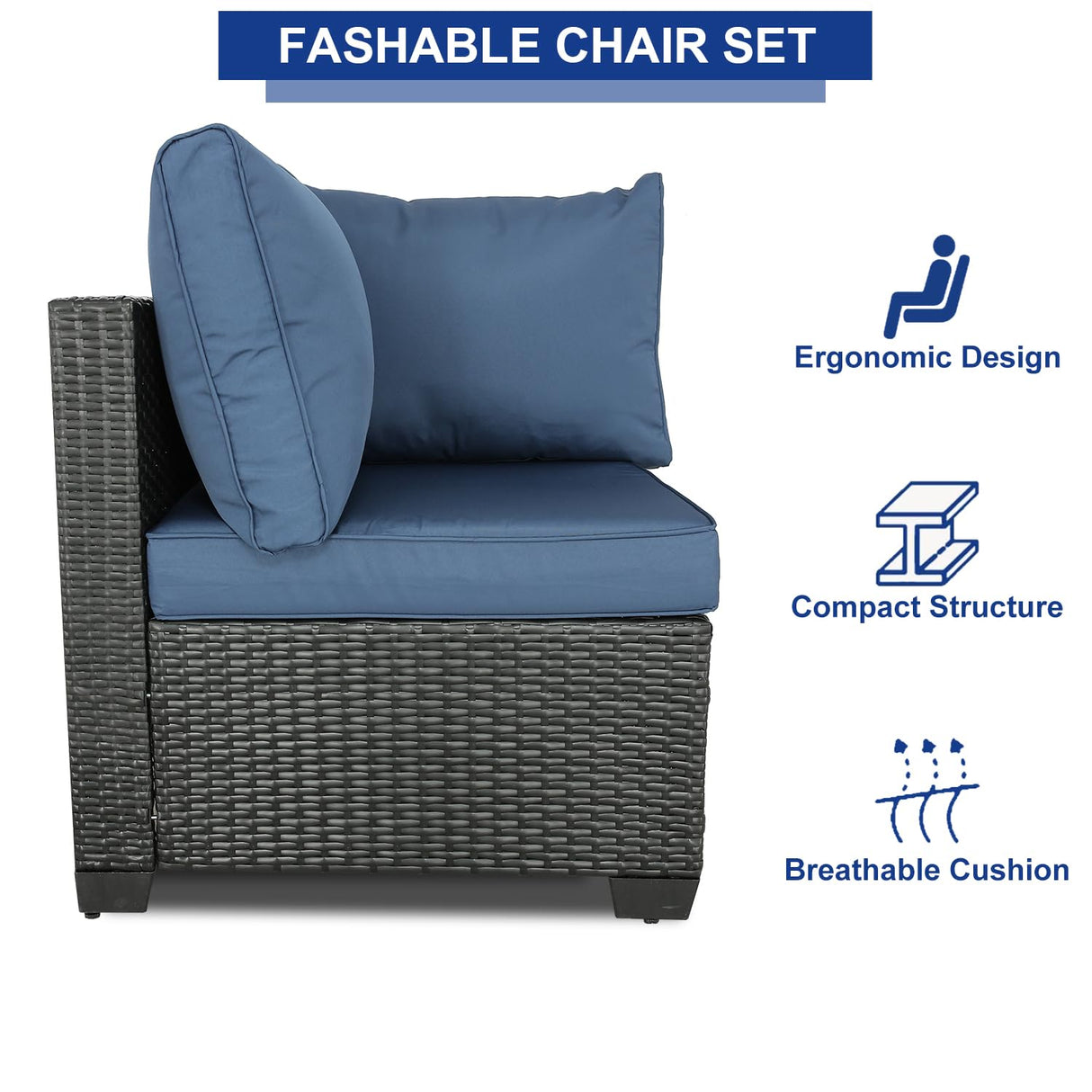 BPTD Outdoor Patio Furniture Set Balcony Furniture PE Rattan Wicker Outdoor Sectional with Washable Cushion for Garden, Poolside, Balcony, Backyard (Expresso-Navy, Coffee Table) BPTD