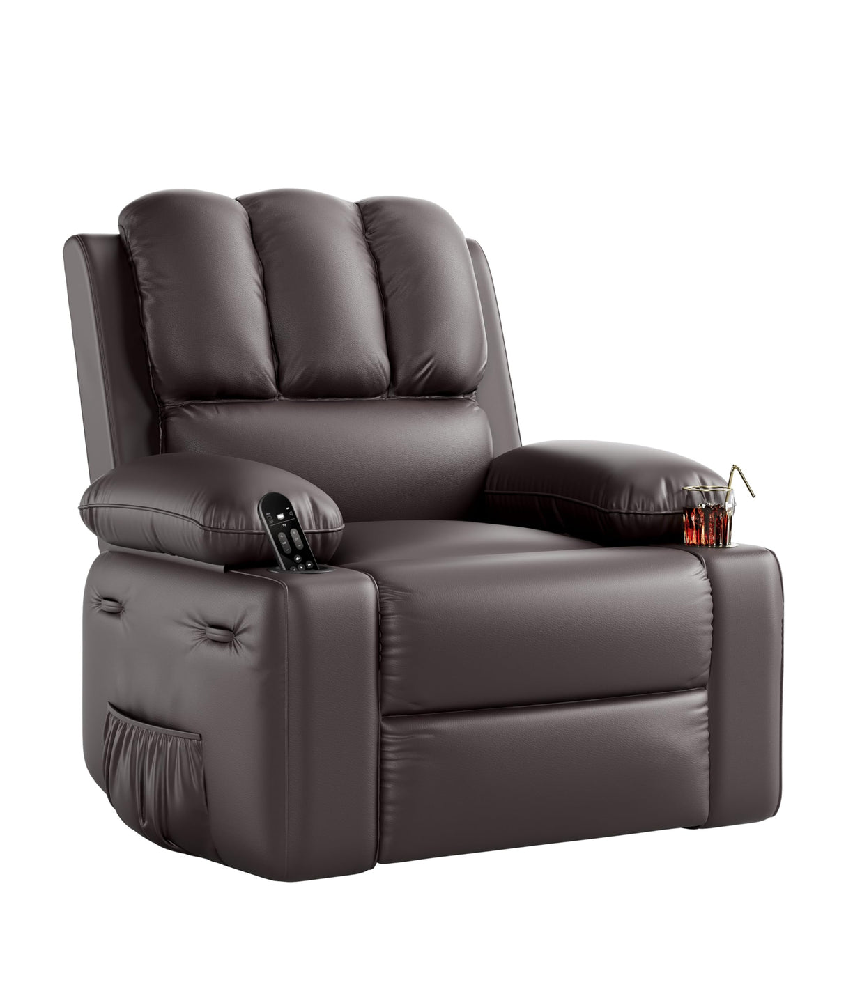 FinerFurnis Large Leather Manual Recliner Chair with Comfortable Arms and Built-in Cup Holders, Spacious 21.2 Inch Seat Width, Perfect for Living Room Relaxation and Entertainment FinerFurnis