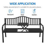 Yaheetech Outdoor Garden Bench w/Pullout Middle Table, Metal Patio Bench, Front Porch for Backyard, Weather-Resistant Frame, Patio Seating for 2-3 Person, Black Yaheetech