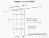 Ulif M2 Closet Organizer System, 5.9 Feet Height Mounted to the Wall Garment Rack with 4 Expandable Hanger Rods, 5 Shelves in 23.6" L x 14.5" W, Suit Total Space from 5.8-8.8 ft, White Ulif