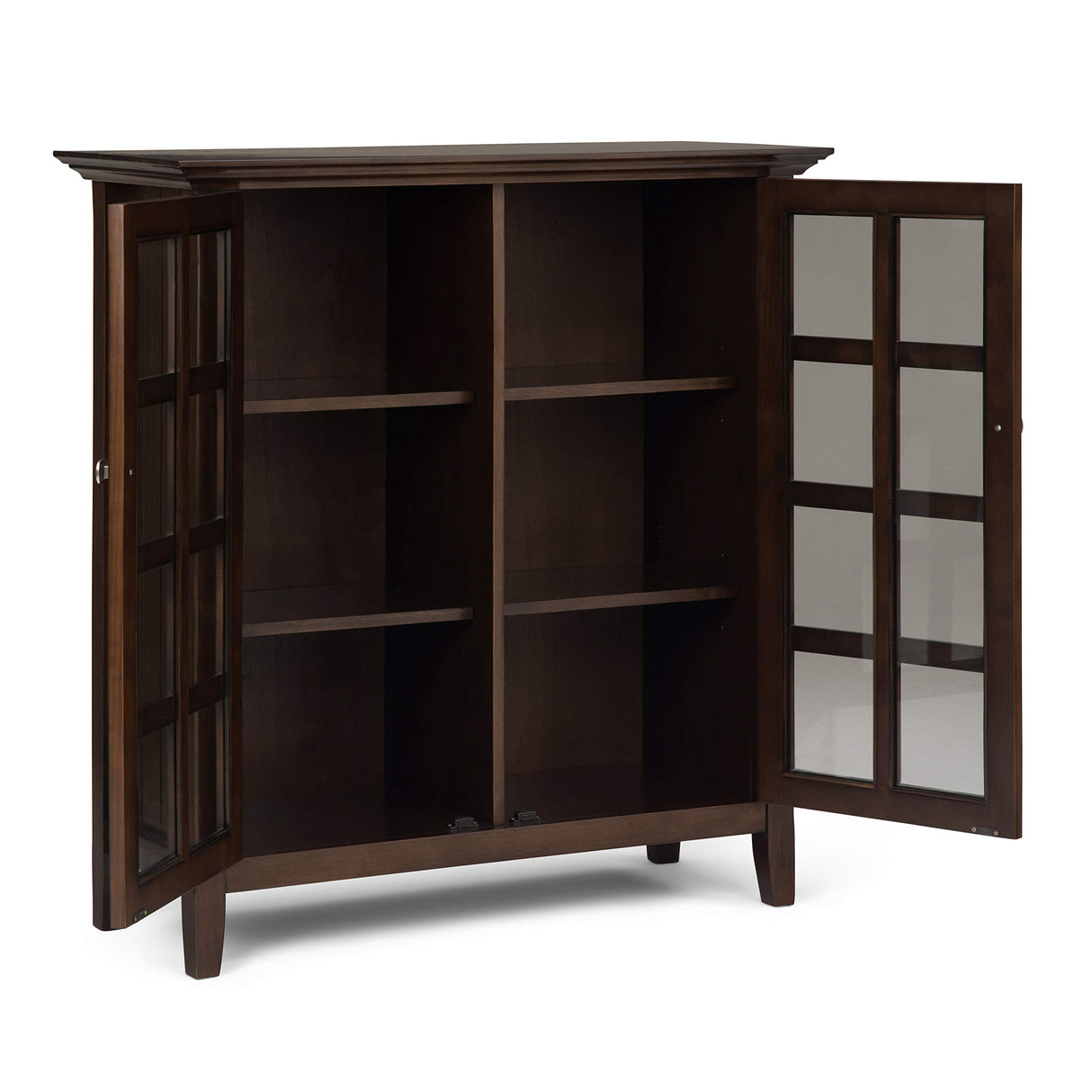 SIMPLIHOME Acadian SOLID WOOD 39 inch Wide Transitional Medium Storage Cabinet in Natural Aged Brown, with 2 Tempered Glass Doors, 4 Adjustable Shelves SIMPLIHOME