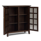 SIMPLIHOME Acadian SOLID WOOD 39 inch Wide Transitional Medium Storage Cabinet in Natural Aged Brown, with 2 Tempered Glass Doors, 4 Adjustable Shelves SIMPLIHOME