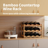 VASMIA Bamboo Wine Rack, Sturdy and Durable Wine Storage Cabinet Shelf, Wine Racks Countertop for Pantry,Kitchen,3-Tier 12 Bottles Wine Rack Natural VASMIA