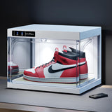 BROVIEW Smart Shoe Display Box with Led Lights, Clear Plastic Stackable Shoe Storage Box, Auto-Opening Shoe Organizer Sneaker Case, Remote Control LED Shoe Boxes, Collection Crate, 1 Pack White BROVIEW