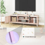 Steehoom TV Stand for 55 60 inch TV, Metal TV Cabinet Modern Mid Century Entertainment Center with Storage, TV Industrial Media Console Table 2 Cabinet for Living Room, Bedroom, Office (Pink) Steehoom