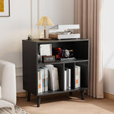 VINGLI Record Player Stand with Open Vinyl Storage, Mid-Century Album Storage Table with LED Light up to 300 Albums, Vinyl Record Player Shelf with Power Outlet for Living Room, Black VINGLI