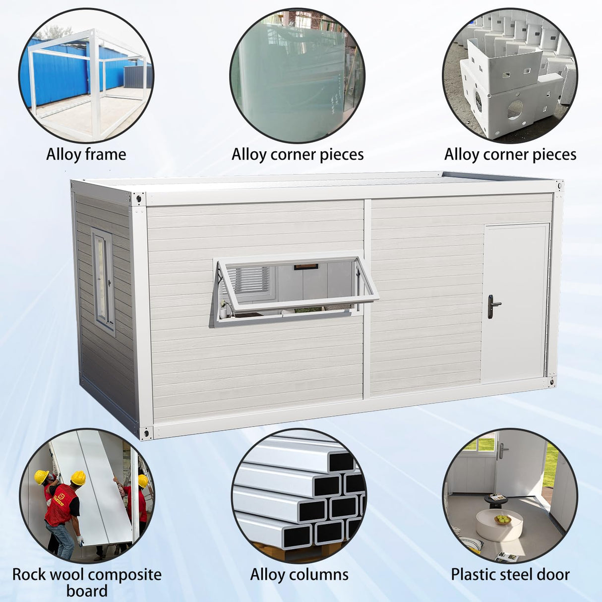 AMGUI Single Storey Tiny House: Modern Prefabricated Flat Pack House with Expandable Plastic Design, Portable Modular Home for Hotel, Office or Villa - Includes Bathroom and On-site Installation AMGUI