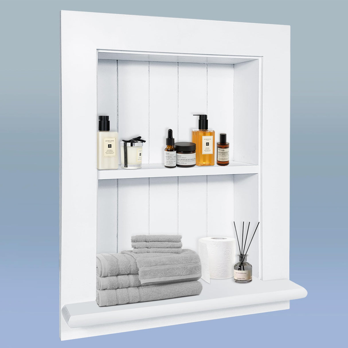 Royxen Bathroom Wall Cabinet with 2-Tier Shelves,Wooden Recessed Medicine Cabinet Over Toilet Storage Cabinet,Bathroom Cabinet Wall Mount for Home Storage, 14 x 18 Inch, White Royxen