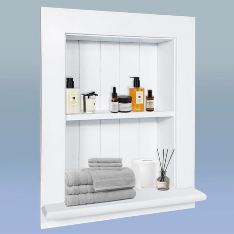 Royxen Bathroom Wall Cabinet with 2-Tier Shelves,Wooden Recessed Medicine Cabinet Over Toilet Storage Cabinet,Bathroom Cabinet Wall Mount for Home Storage, 14 x 18 Inch, White Royxen