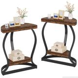 Tribesigns Half-Round End Table Set of 2, 2-Tier Wooden Half Moon Side Table Semi Circle Accent Table Bedside Table with Thicken Tabletop for Living Room, Bedroom(Rustic Brown) Tribesigns