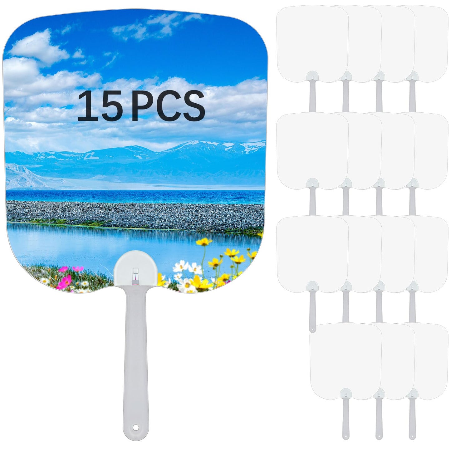 GEKIXUTP 15 Pcs Church Fans Handheld Set,Sublimation Fans Blank Double-Sided Sublimation Paddle Fan Blanks ，DIY Hand Fans for Church Parties and Wedding Fans for Guests