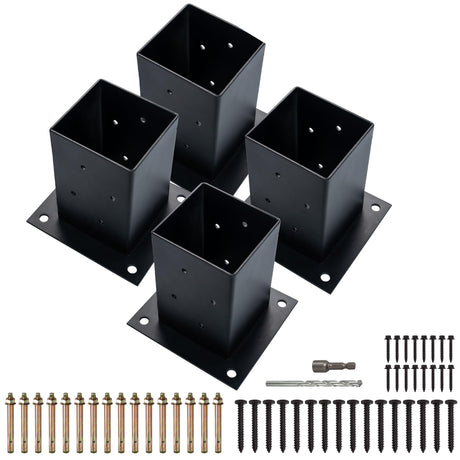 (4 PCS) LADECH 4x4 Wood Fence Post Anchor Base, 2mm Thick Steel and Black Powder Coated,Come with Wood Screws and Concrete Anchors (Black - 4 PCS) LADECH