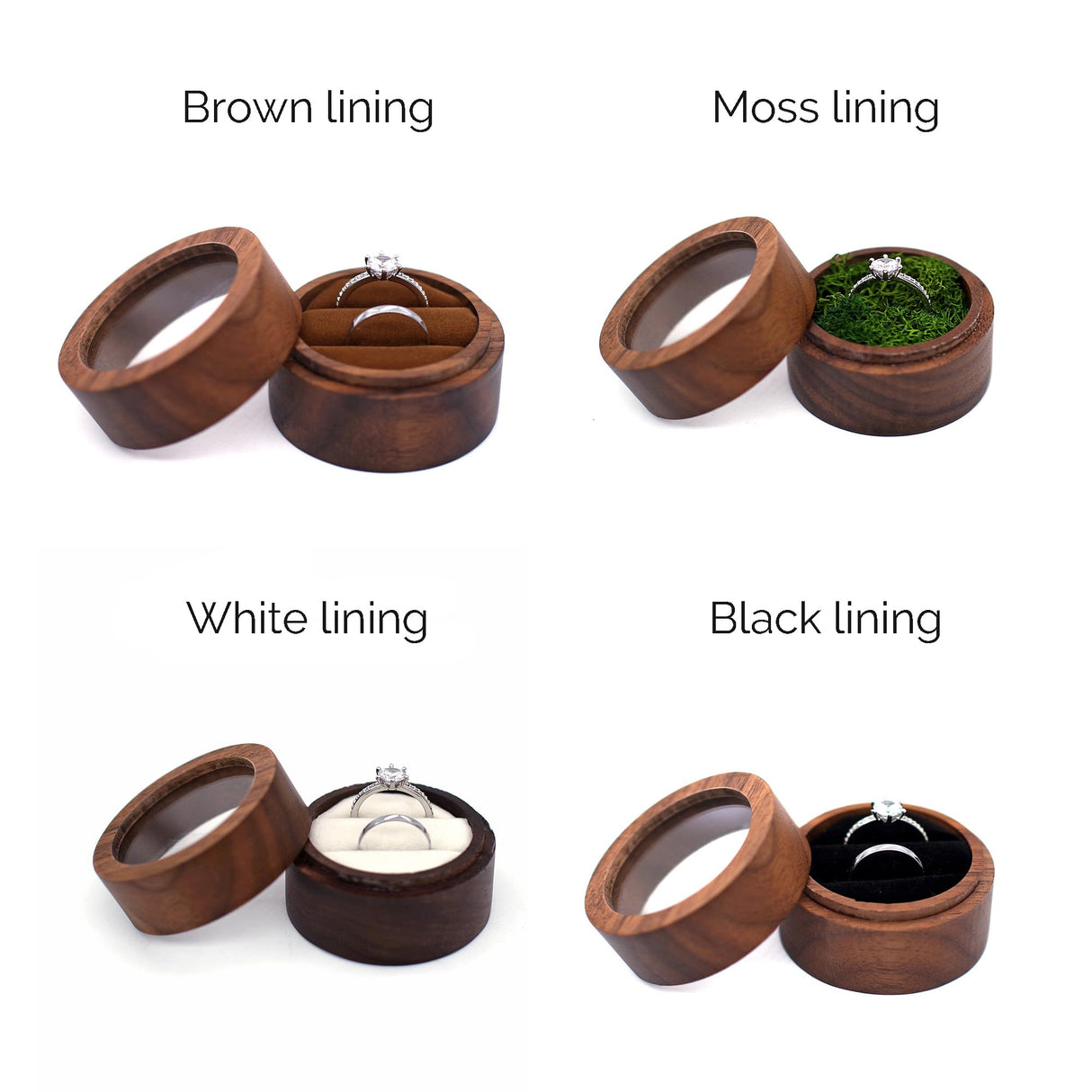 Personalized Wedding Ring Box, Double Ring Wooden Boxes for Ceremony, Custom Printed Name Clear Acrylic Cover, Elegant and Retro Round Ring Holder with Name & Date, Bridal Gift for Her BJZLWJ