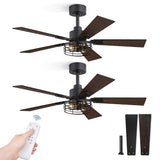 Fanbulous 2 Pack Farmhouse 42 Ceiling Fans with Lights, Black Industrial Caged Ceiling Fans for Bedroom Living Room, Double-Sided 5 Blades Rustic Ceiling Fan Fanbulous