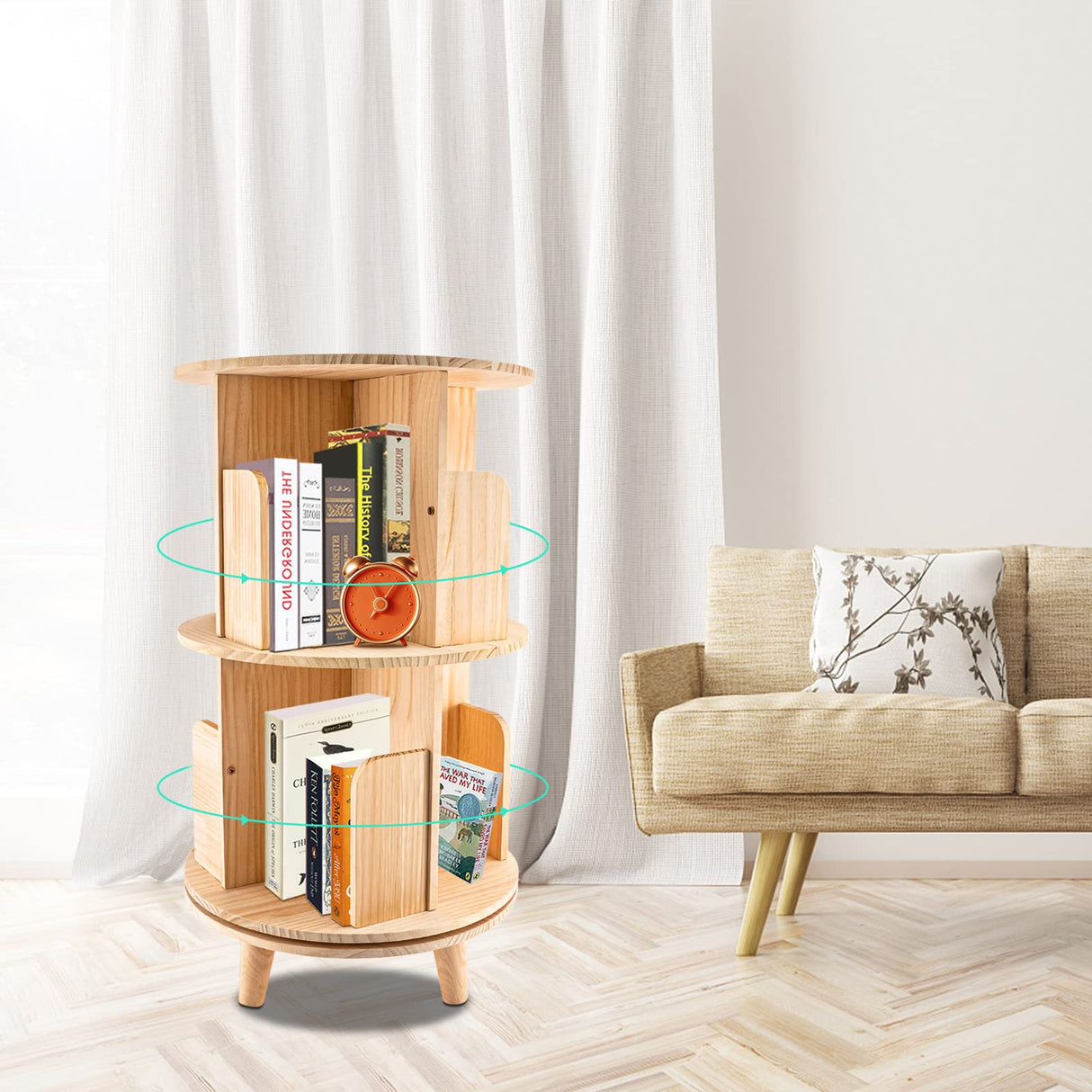 Kebayuneth 2-Tier Rotating Wooden Bookshelf - Multi-Functional Display and Storage Rack Kebayuneth