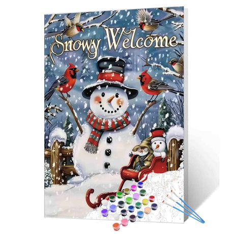 Tucocoo Christmas Snowman Painting Winter Landscape Paint by Number Kits 16 x 20 inch Canvas DIY Red Car Oil Painting for Adults Beginner with Brushes and Acrylic Art Home Decor Birds Gift(Frameless Tucocoo