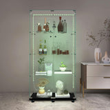 Glass Display Cabinet with 12 Color Lights and Lock 4-Tier 2-Door Curio Cabinets with Wheels Full Vision Showcase Tempered Glass Display Case for Living Room Bedroom Office, 65"*30.9"*13.6"Black Buzleer
