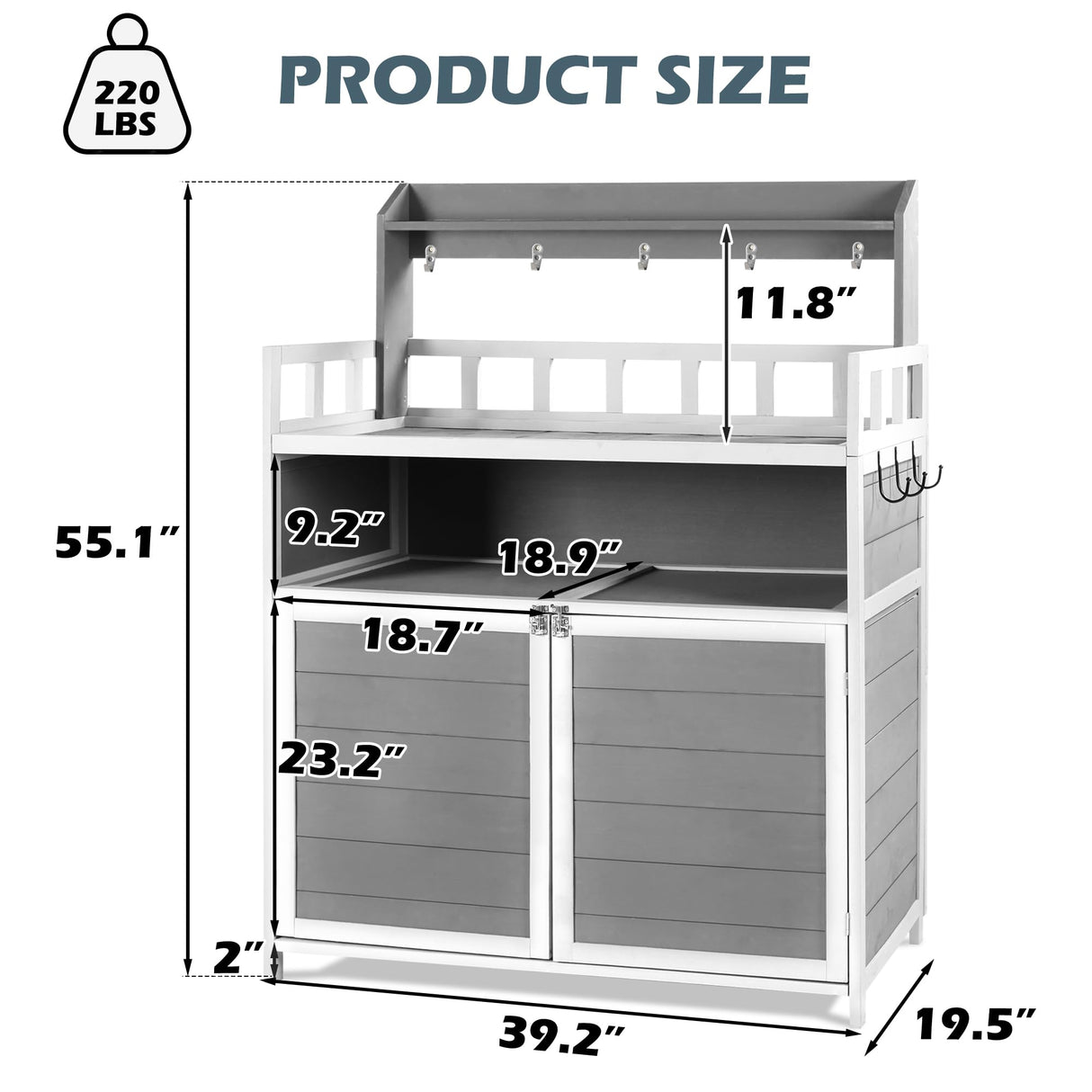 GRAVFORCE Outdoor Potting Bench Table, Garden Potting Benches for Outside Planting Work Bench Table Wooden Storage Plant Table Cabinet Gardening Table for Patio, Garden, Greenhouse, Backyard (Gray) GRAVFORCE