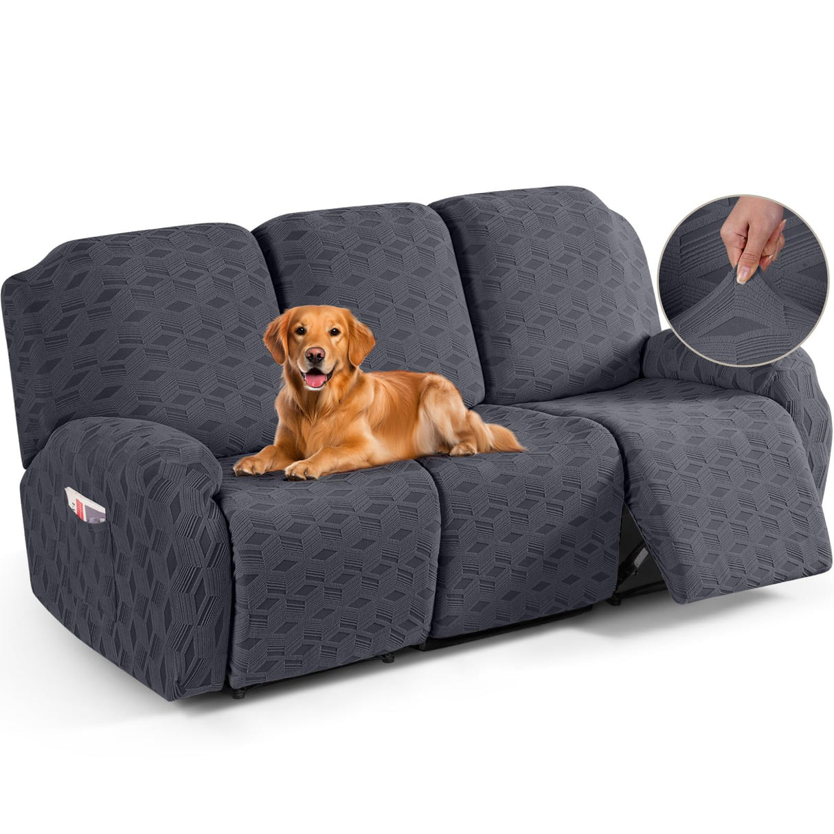 TAOCOCO Recliner Sofa Covers Stretch Reclining Couch Cover, Jacquard Recliner Couch Cover for 3 Seat Furniture Protector Sofa Slipcovers with Elastic Bottom for Kids, Pets (Dark Grey) TAOCOCO