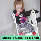 WOOD CITY Toddler Step Stool Foldable for Bathroom Sink, Adjustable 2 Step Stool Toilet Potty Training Stool with Handles,Child Kitchen Counter Stool Helper, Montessori Kitchen Stools (White) WOOD CITY