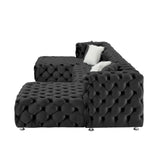 THSUPER 145'' Luxury Velvet Upholstered Chesterfield Oversized U Shaped Sectional Sofa Couch for Living Room, Couches with Button Tufted Design and Comfortable Seating and 4 Pillows. Black THSUPER