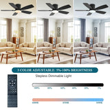 Ayaoty Ceiling Fans with Lights, 42 inch Low Profile Ceiling Fan with Light and Remote Control, Flush Mount, Reversible Motor, Dimmable, Noiseless, Black Ceiling Fan for Bedroom, Indoor/Outdoor Use Ayaoty