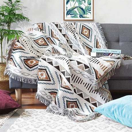 Lqprom Boho Throw Blankets Knit Bed Blankets with Tassel Aztec Western Throws Cover Christmas Decor for All Season Sofa Couch Chair Outdoor Camping Picnic Tent Beach Car Traveling 51"x63" Lqprom