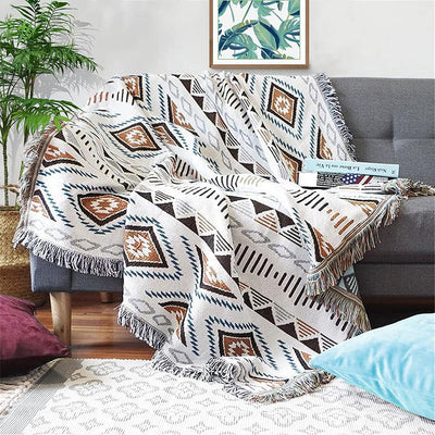 Lqprom Boho Throw Blankets Knit Bed Blankets with Tassel Aztec Western Throws Cover Christmas Decor for All Season Sofa Couch Chair Outdoor Camping Picnic Tent Beach Car Traveling 51"x63"