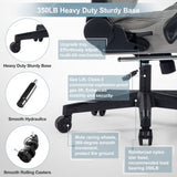 Blue Whale Gaming Chair for Adult 350lbs Computer Chair with Adjustable Lumbar Support Headrest and Footrest Large Size Reclining Gaming Chair Big and Tall Linkage Armrest Computer Chair Grey Blue Whale