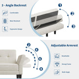 IDEALHOUSE 89" Futon Sofa Bed, Modern Chenille Sleeper Couch with Adjustable Backrest & Armrest, Convertible Futon Couch for Living Room Bedroom Apartments, Beige IDEALHOUSE