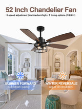 Curve Curio 52 Inch Farmhouse Ceiling Fan with Light and Remote Industrial Ceiling Fan Quiet and Reversible DC Motor Rustic Caged Chandelier Fan for Living Room Bedroom Patio Curve Curio