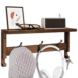 VERTORGAN Wall Hooks with Shelf, Coat Hooks Wood Coat Rack Wall-Mounted, Wall Hooks for Entryway, Living Room, Bathroom (Brown) VERTORGAN