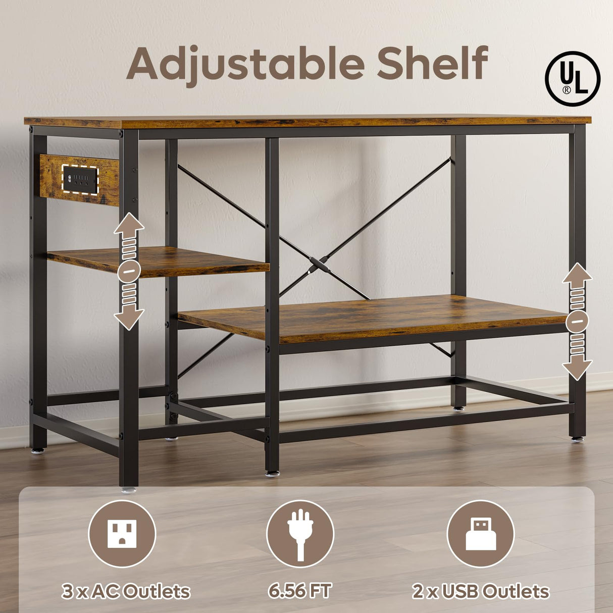 Bestier 55 Gallon Fish Tank Stand with Power Outlet, 49x13 Metal Aquarium Stand, 6-Leg Long Reptile Tank Stand with 3-Tier Adjustable Storage Shelves, 700LBS Capacity Bestier